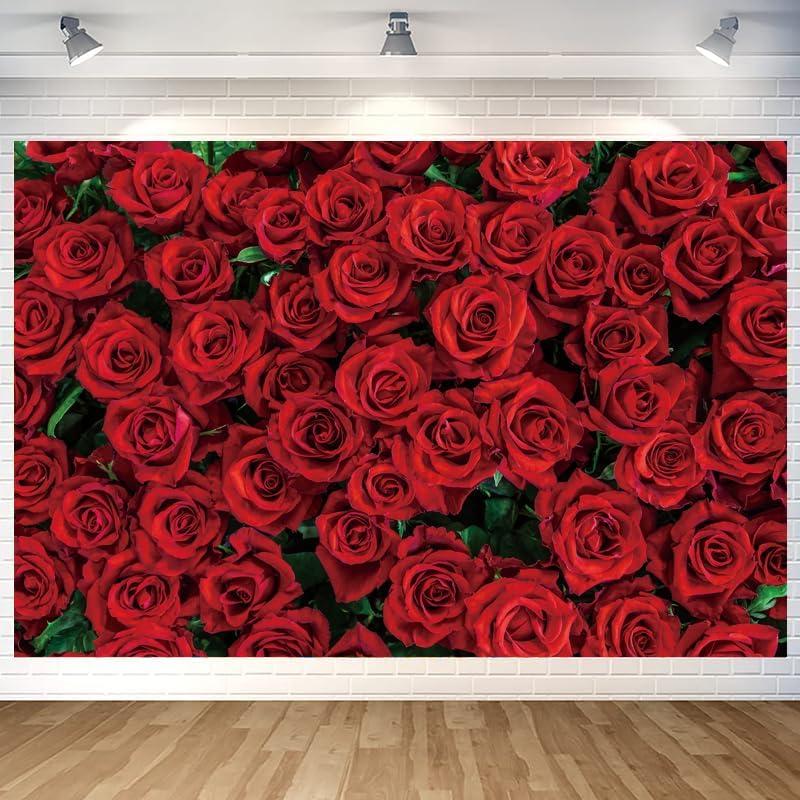 Red Roses Backdrop Wall Banner Red Rose Photography Background for Home Outdoor Birthday Party Proposal Engagement Wedding Valentine's Day Decoration