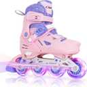 Nattork Inline Skates for Girls and Boys Kids, 4 Sizes Adjustable Inline Skates with Light up Wheels, Illuminating Beginner Roller Skates for Kids & Adult Youth (Large-Youth (5-8 US), pink)