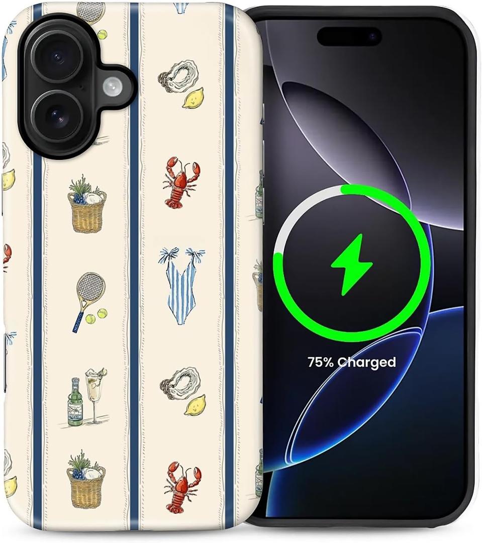 Case Compatible with iPhone 16,Compatible with MagSafe,Durable Shock Protection Phone Case for Girl Women Boy Men - Hamptons Summer Coastal Vacation
