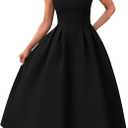 YMDUCH Women's Elegant Sleeveless Crew Neck Backless Swing A Line Evening Party Long Dress Black, Large