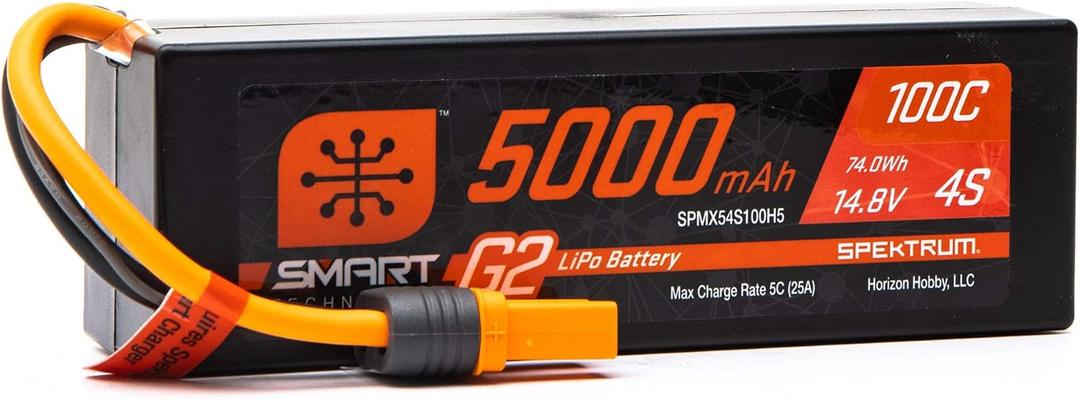 Spektrum 14.8V 5000mAh 4S 100C Smart G2 Hardcase LiPo Battery: IC5, SPMX54S100H5