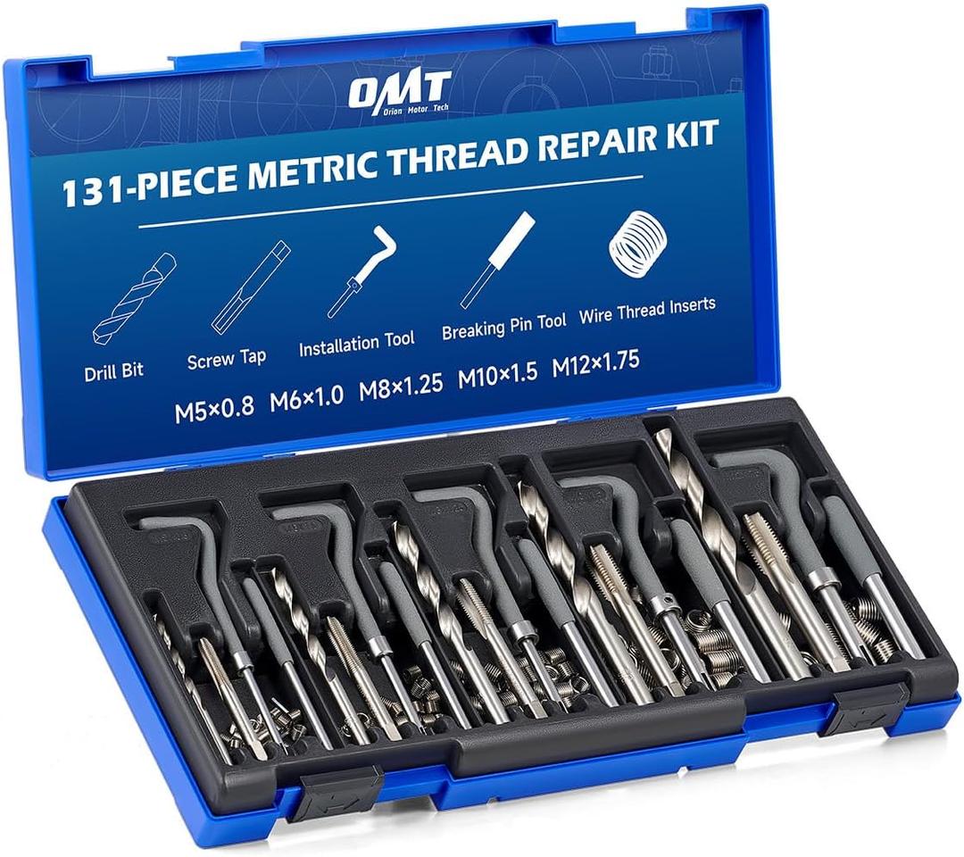 Orion Motor Tech Thread Repair Kit, Metric Helicoil Repair Kit with HSS Drill Bits Thread Inserts Taps Breakoff Installation Tools, Portable Rethreading Tool Kit in M5 M6 M8 M10 M12 Sizes