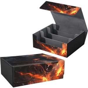 for MTG Commander Deck Box Fit Trading Cards, 1800+ Sleeved Cards with PU Leather Magnetic Large Card Storage Case for TCG CCG Magic Sports Cards Man Woman Gift, Flame Wolf