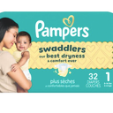 Pampers Swaddlers Diapers, Size 1 (8-14 lbs), 32 Count, Absorbent, Keeps Baby Dry and Comfortable, Skin Safe Disposable Baby Diaper