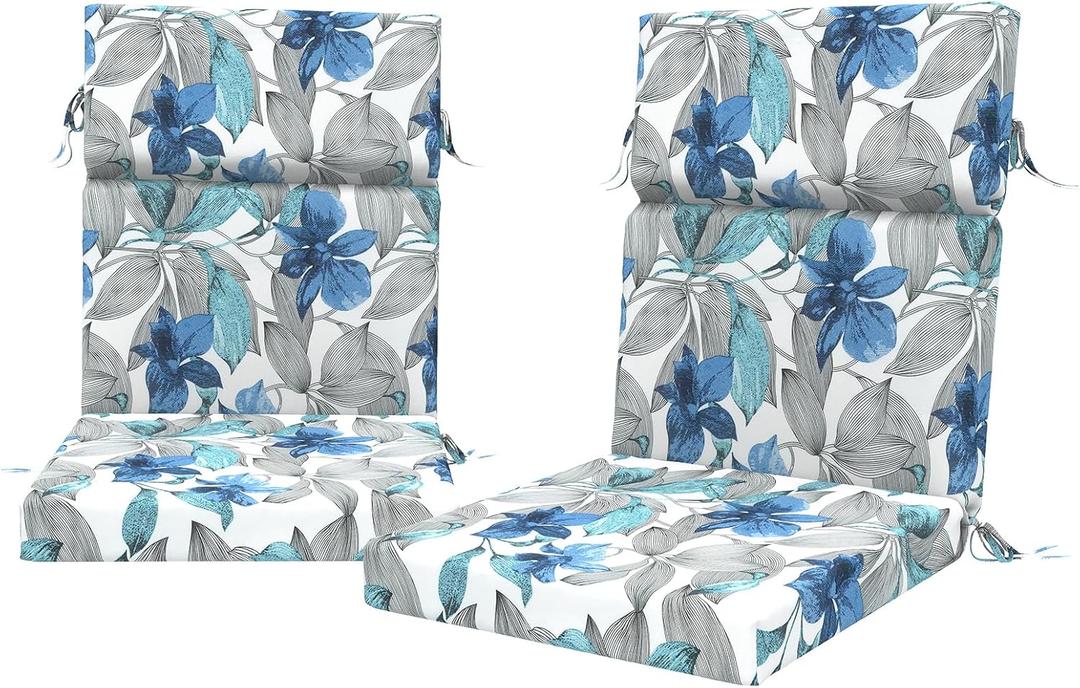 DYTXIII Outdoor High Back Chair Cushions Set of 2, 44"x22" Water Repellent Patio Seat Cushions with Elastic Sponge, All Weather Chair Pads for Rocking, Dining, Patio Furniture - Clemens Noir Blue, 44x22x3
