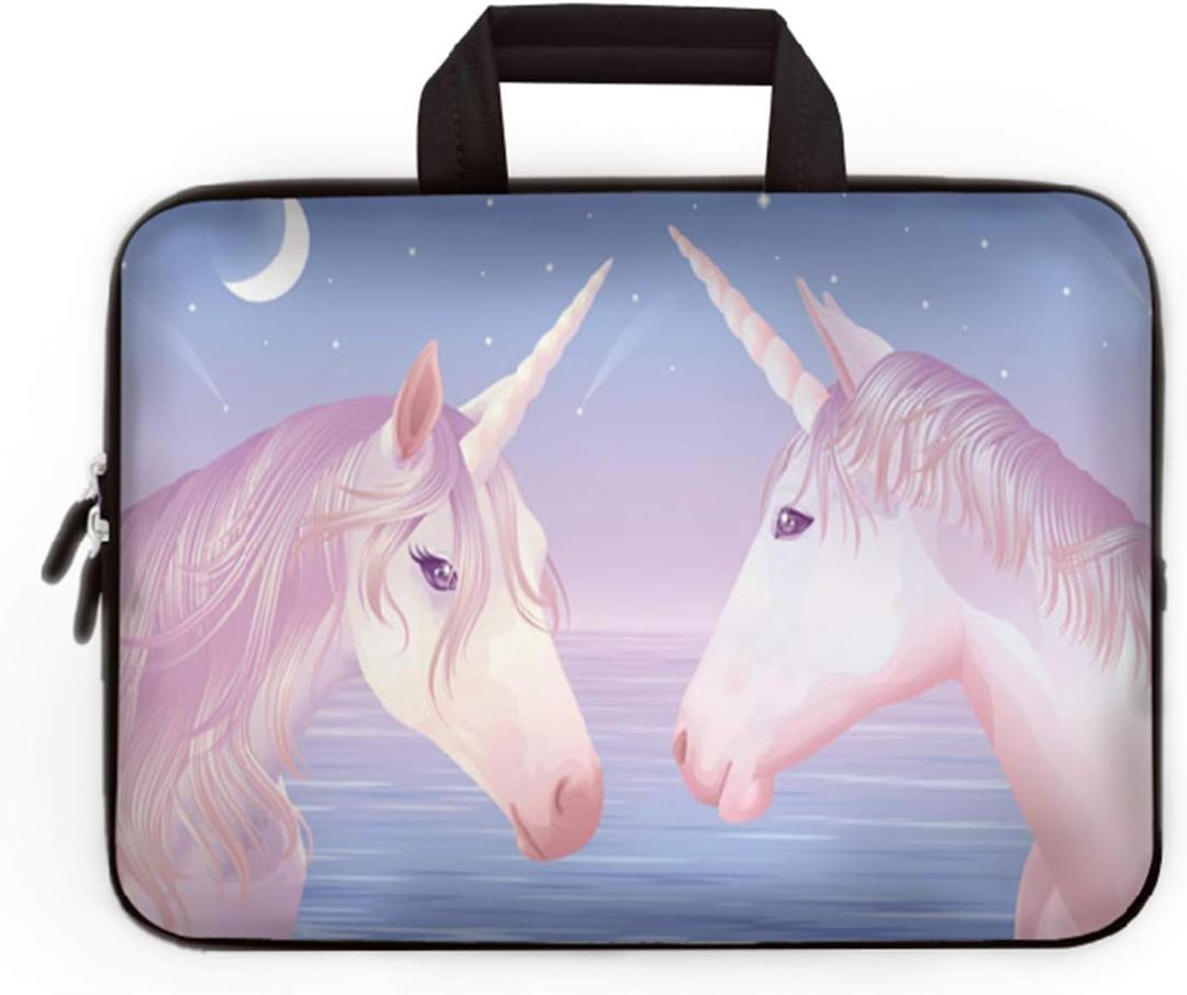 14 15 15.4 15.6 inch Laptop Handle Bag Computer Protect Pouch Holder Notebook Sleeve Neoprene Cover Soft Carrying Travel Case Fit Dell Lenovo Toshiba HP Chromebook ASUS Acer(Pink Two Unicorn)