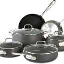 All-Clad HA1 Hard Anodized Nonstick Cookware Set 10 Piece Induction Oven Broiler Safe 500F, Lid Safe 350F Pots and Pans Black