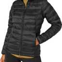 Amazon Essentials Women's Lightweight Long-Sleeve Water-Resistant Packable Puffer Jacket  (Medium, Black)