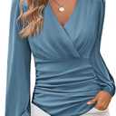 GRACE KARIN Long Sleeve Blouses for Women Dressy Casual, Wrap Tops Work Shirts, 2026 Summer Business Outfits, Large