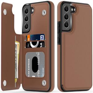 LETO Galaxy S23 Case,Luxury Flip Folio Leather Wallet Case Cover with Card Slots and Kickstand for Girls Women,Protective Phone Case 6.1" Brown