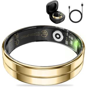 HitTopss Smart Ring, Ultra Thin Fitness Tracking Smart Ring with Calories/Heart Rate/Blood Oxygen/Sleep Monitoring, 5ATM Waterproof, No APP Subscription (Gold, Ultra Thin-8#)