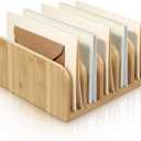 Desk Mail Organizer Bamboo File Holders Countertop Paper Organizer Letter Sorter 5 Compartments Envelope Holders with Anti Slip Mat for Home Office School Desktop Document Storage