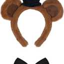 2PCS Bear Costume Accessories Animal Ear Headband Black Bow Tie Set for Halloween Character Cosplay