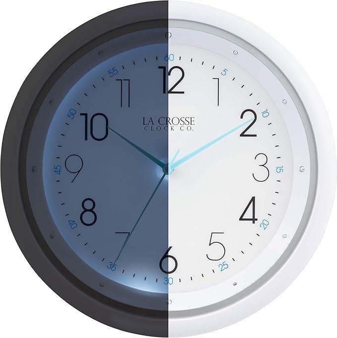 La Crosse Technology 404-4525 10 Inch Night Vision Quartz Wall Clock, White