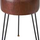 IBUYKE Faux Leather Round Footrest Stool, Makeup Vanity Stool Side Table, PU Dressing Table Seat, Pouf Couch Stool, Golden Steel Legs, Dark Brown LG-31Z