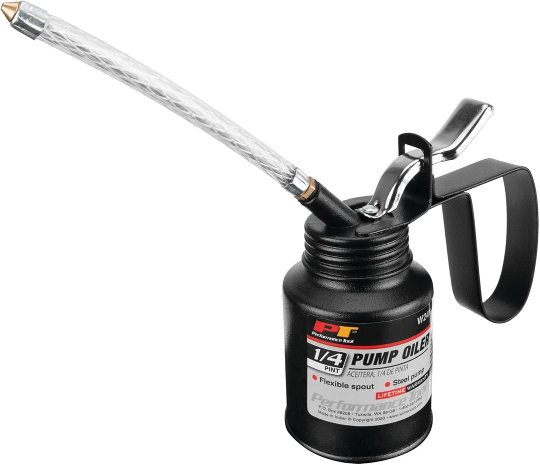 Performance Tool W241 Precision Steel Pump with Flexible Spout, Convenient 1/4 Pint Size for Easy Oil or Fluid Transfer