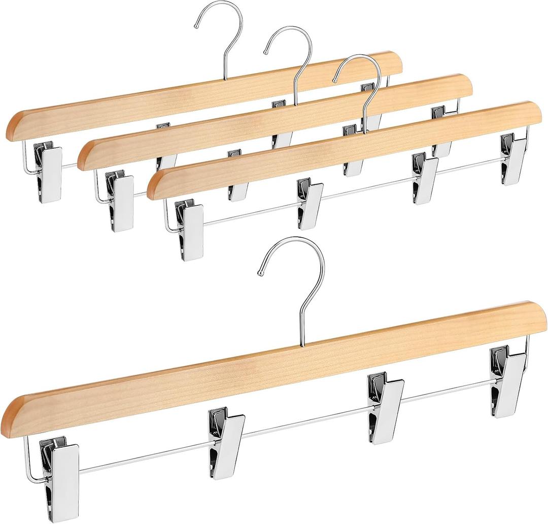 DoubleFill 4 Pcs Kilt Hanger 20 Inches Wooden with 4 Clips, Wooden Color