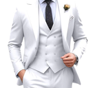 MENS SUIT SLIM FIT 2 PIECE SUIT MEN FORMAL TUXEDO SET CASUAL WEDDING PROM GROOM SUITS, WHITE XXL
