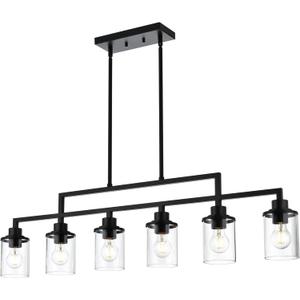 43.3" Kitchen Island Lighting, 6-Light Dining Room Light Fixture,Black Chandelier Farmhouse Linear Pendant Lighting for Kitchen Island Dining Table Living Room, Height Adjustable