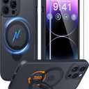 FNTCASE for iPhone 14 Pro-Max Case: [360 Spin Magnetic Stand] [Compatible with Magsafe] [Screen Protector] Translucent Matte Military Grade Shockproof Full Camera Protective Phone Cover - Black