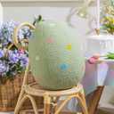 Ashler Easter Pillows, Egg Shaped Throw Pillow, Green Spring Easter Decoration, Teddy Sherpa Egg Pillow with Colorful Polka Dots Embroidery, Easter Eggs Decor for Bedroom, Living Room, Couch, 14x11 in