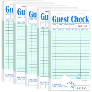 Darcvds 5 Pack Guest Check Books, Server Note Pads for Restaurant, Green Waiter Checkbook, Waitress Notepad, Food Receipt Book, Restaurant Order Pad 50 Sheets/Pack, 250 Total Tickets