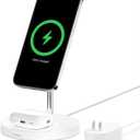 Belkin MagSafe 2-in-1 Wireless Charging Stand for Apple iPhone 16, iPhone 15, iPhone 14, & iPhone 13 Series & AirPods - MagSafe Fast Charging Station for Multiple Devices - White