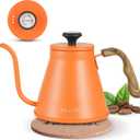 Harriet Gooseneck Kettle with Thermometer for Pour Over Coffee and Tea, 37 fl oz, Stainless Steel, Durable 3-Layer Base, Ideal Spout for Precision Pouring, Compatible with all Stove Tops, Orange