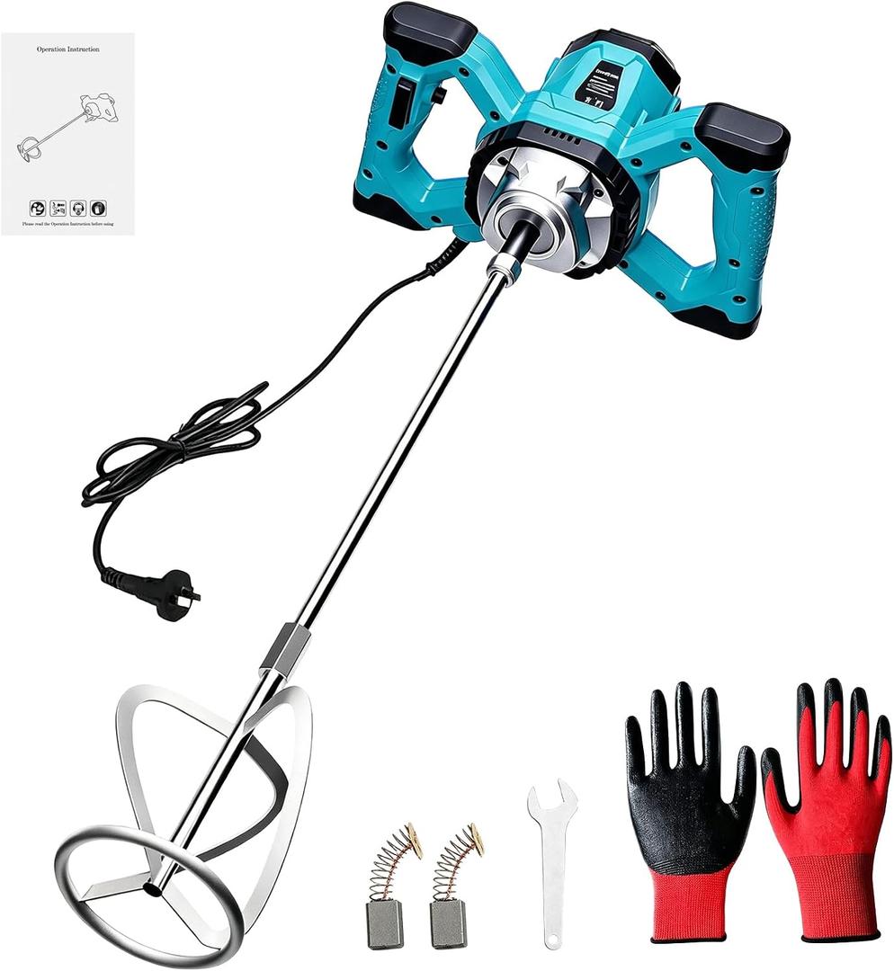 Cement Mixer Electric Concrete Mixer 2100W with 6 Adjustable Speed Handheld