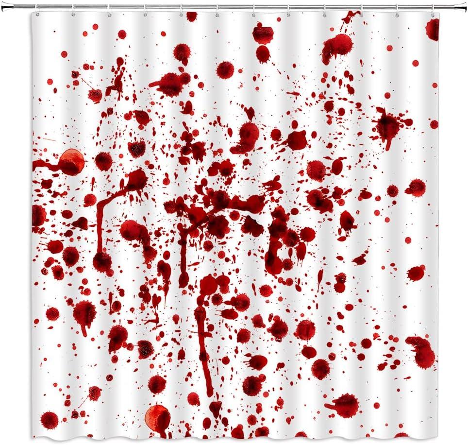 Halloween Blood Shower Curtain Horror Red Splash Ghost Bloody Spooky Scary Zombie Vampire Bloody Spatter Fabric Bathroom Sets with Hooks,White Red, 70" WX70 H