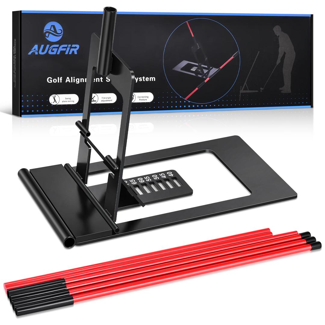 Golf Alignment Sticks Holder, Angle Adjustable Golf Training Aid, Weighted Golf Swing Trainer with Metal Sticks Practice Teaching Aid for Aiming, Putting, Swing