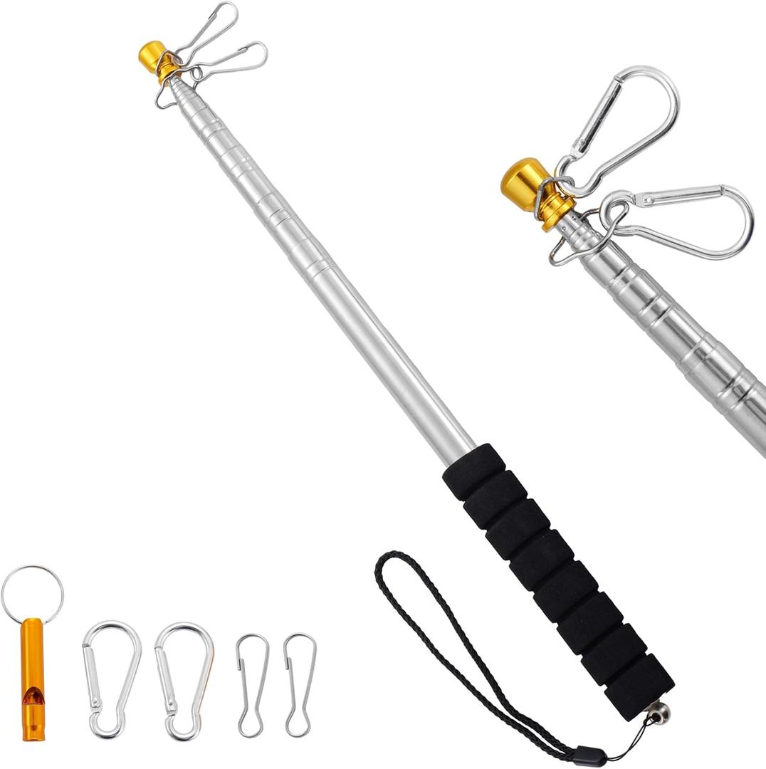 Portable Handheld Flag Pole,6.56Ft/2M Stainless Steel Extendable Retractable Telescoping Flagpole with 4 Clips,Festival Flag Pole,Collapsible Telescopic Hand Held Flag Pole for 3x5 Flag,Tour Guide