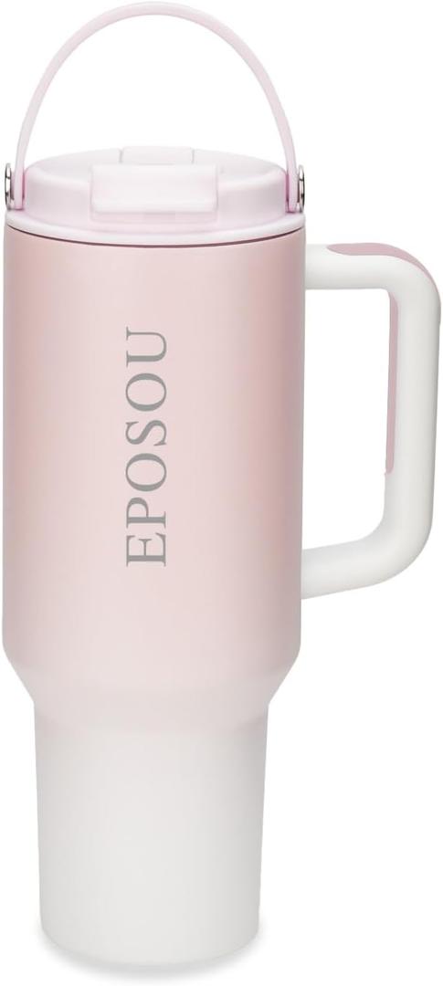 40 oz Tumbler with Handle and Straw, Leak Proof Water Bottle with Flip Lid and Tea Strainer, BPA-Free, Compatible with Car Cup Holders, Insulated Stainless Steel Cup, Gifts for Women Men Him Her,(Pink)