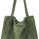 Etercycle Women Corduroy Tote Bag, Casual Handbags Big Capacity Shopping Shoulder Bag with Pocket (Army Green)