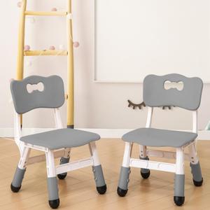 WHY TOYS Adjustable Kid Chairs Indoor 3 Level Adjustable Suitable for Children Age 2-6. Maximum load-bearing 220LBS Suitable for Family Classroom and Nursery Child Seat Set (2-Pack-Dark Grey), Small