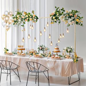 Over The Table Rod Stand with Clamps, Adjustable 29"-44" Tall 46"-98" Length, Table Arch Stand for Wedding Birthday Party Anniversary Halloween Christmas Decoration Supplies(Gold)