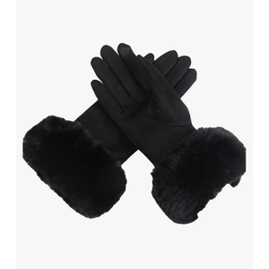 Women Winter Warm Suede Leather Glove Faux fleece Thick Driving Gloves, Medium 