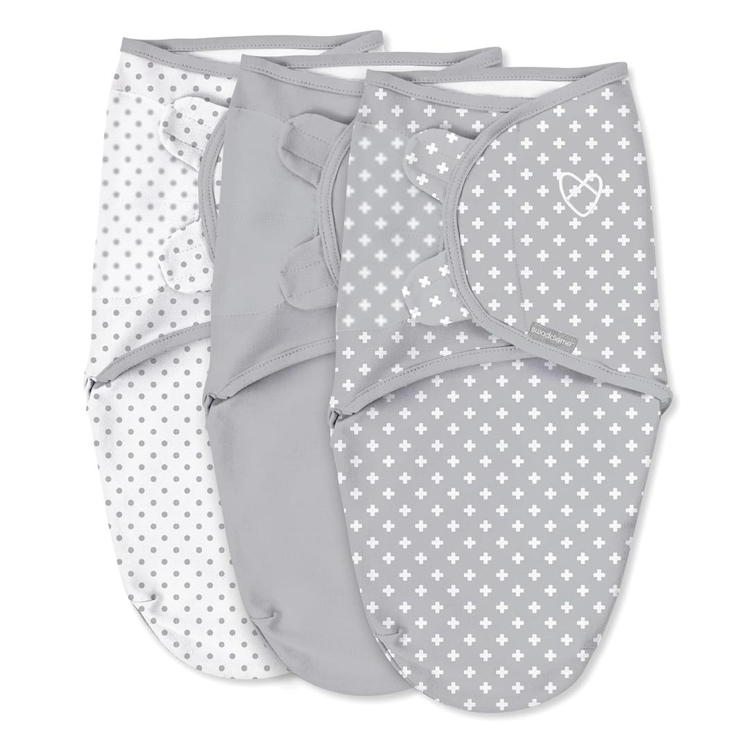 SwaddleMe by Ingenuity Original Swaddle, 100% Cotton, Improves Sleep & Calms Startle Reflex, 0-3 Months, 1.0 TOG, 3-Pack, Baby Swaddle Blanket - Criss Cross