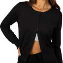 Berydress Cropped Cardigan Sweaters for Women 2026 Long Sleeve Crewneck Knit Button Up Trendy Lightweight Bolero Shrug (Large, Black)