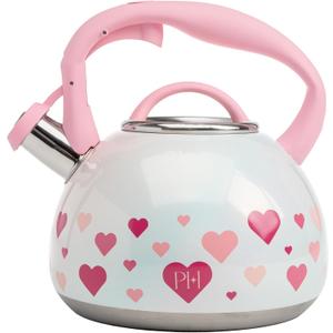 Paris Hilton Whistling Stovetop Tea Kettle, Stainless Steel with Iridescent Heart Design, Soft Touch Handle, 2.5-Quart, Iridescent