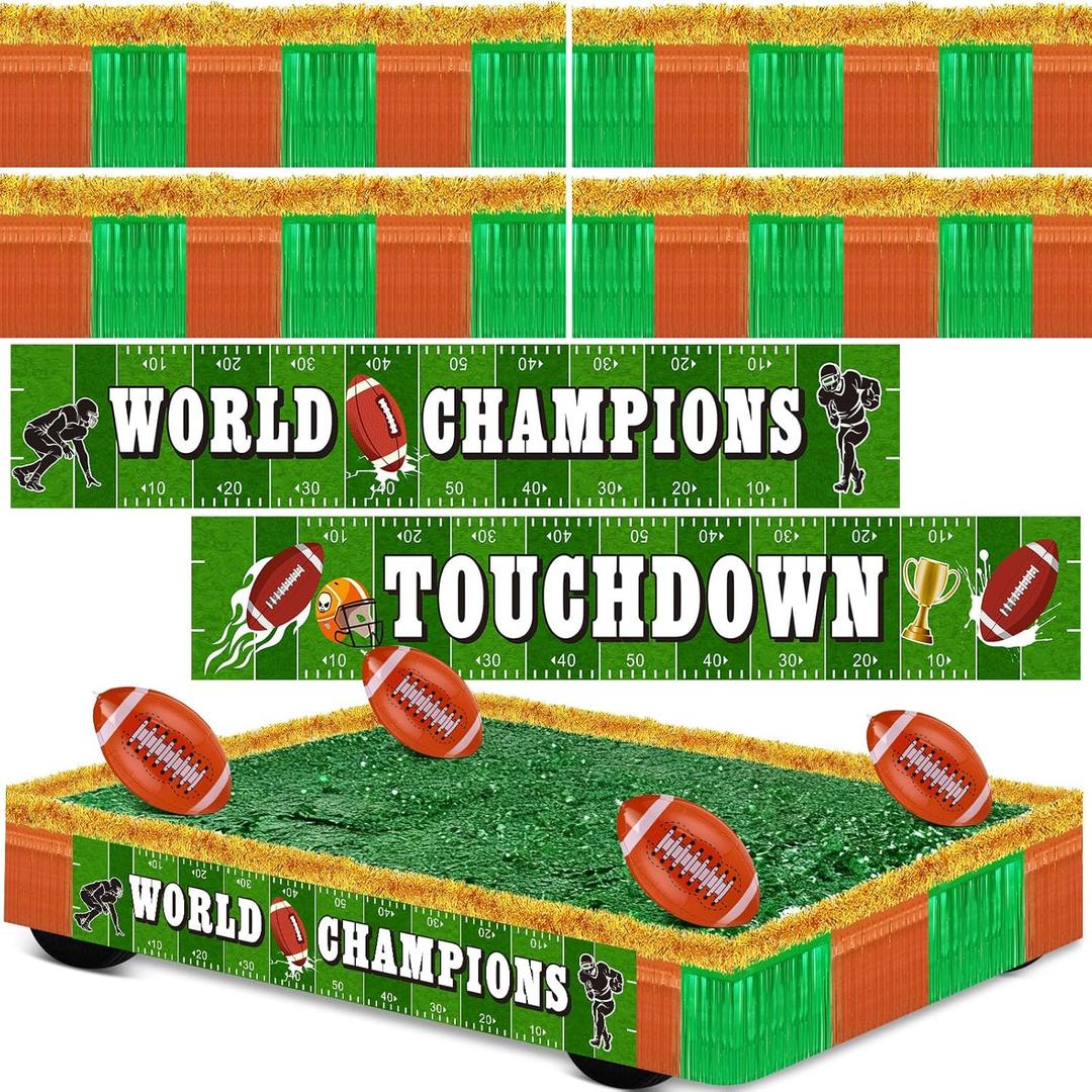 Tiamon Football Parade Float Decorations Set Trailer Decor Kit with Backdrops Football Foil Tassel Banner Gold Streamers Inflatable Footballs for Party Parade Decor Homecoming Supplies