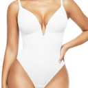 Popilush Shapewear Bodysuits for Women - Tummy Control Body Suits for Womens Deep V Corset Tops Thong Concert Outfits (Size L(8-10), Arctic White)