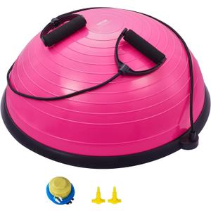 VEVOR Half Exercise Ball Trainer, 23/26 inch Balance Ball Trainer, 1500lbs Capacity Stability Ball, Yoga Ball with Resistance Bands & Foot Pump, Strength Fitness Ball for Home Gym Full Body Workout Black