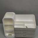 HBlife Makeup Organizer with Brush Holder for Vanity, Large Plastic Bathroom Countertop Organizer Skin Care Storage, Easy to Store Lipsticks, Nail Polishes, Perfumes, Eyeshadow Palettes, All Beige