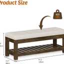 Large Upholstered Ottoman Bench Entryway Storage Benches Tufted Linen Ottoman Bench with Wood Shelf Padded End of Bed Bench for Bedroom Living Room Hallway Decor