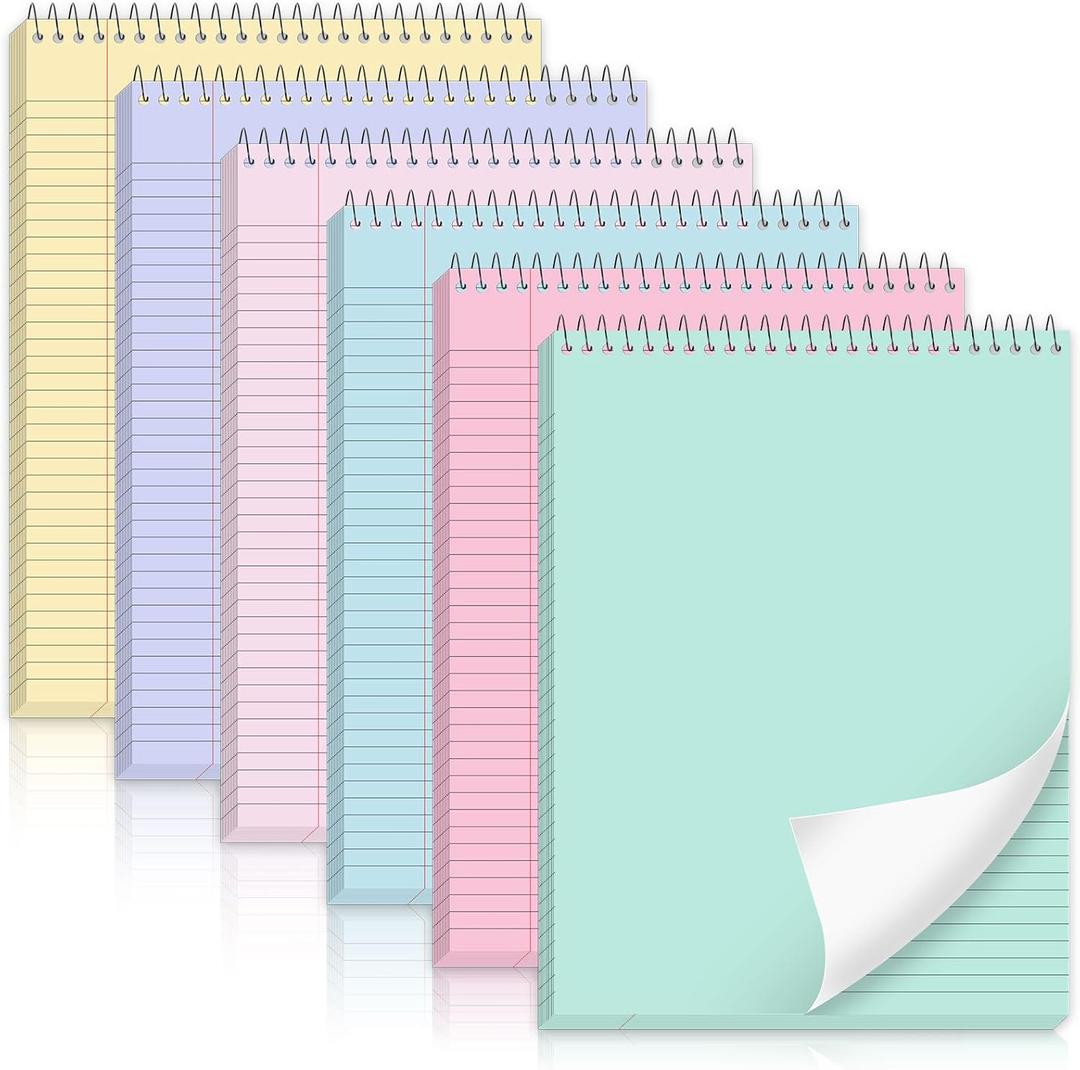 gisgfim 6 Pcs Pastel Top Bound Spiral Notebooks 8.5" x 11" College Ruled Aesthetic Legal Pad Top Spiral Steno Pads Colored Paper Assorted Covers Spiral Notebook for Writing School Office Supplies