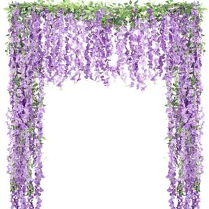 Thiccywoov 4pcs Wisteria Artificial Flowers Garland, 7.2Ft/Piece Wisteria Hanging Flowers Garland for Wedding Arch Decoration Outdoor Ceremony Home Backdrop Garden (Purple,Light Purple)