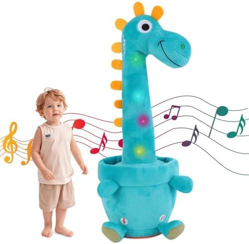 LLUKEME Dancing Talking Giraffe Toy, Stuffed Animal Baby Toy Repeating What You Say, Glowing Musical Electronic Giraffe Gifts for Toddlers 1-3 Years Old (Dancing Dinosaur)