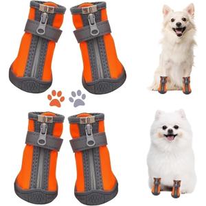 Dog Shoes for Small Dogs, Puppy Dog Boots & Paw Protector for Winter Snow Day, Summer Hot Pavement, Waterproof in Rain Weather, Ourdoor Hiking, Indoor Hardfloors with Anti Slip Sole 4PCS/Set (#4 (width 1.69 inch) for 15-21 lbs)