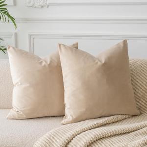 JUSPURBET Velvet Pillow Covers Set of 2 Decorative Throw Pillow Covers for Couch Sofa Bed Soft Cushion Covers Cases with Hidden Zipper for Living Room Home Decor 18x18 inch,Khaki